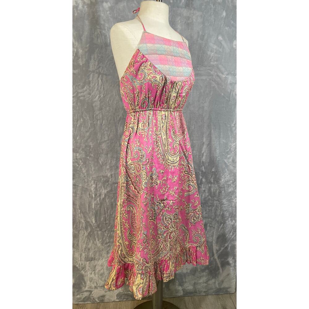 Vintage Tova Celine quilted bib halter midi dress pink paisley babydoll S boho